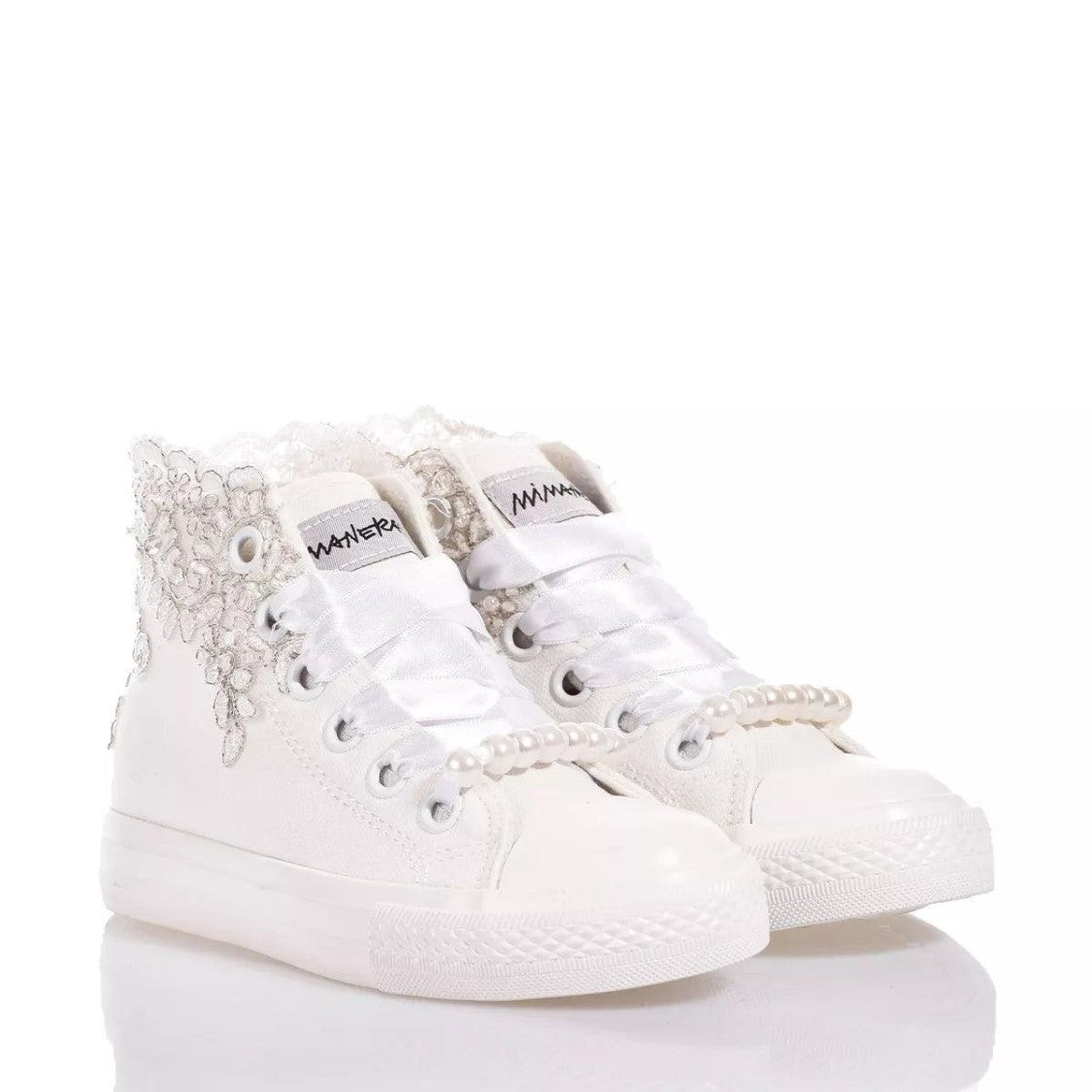 Mimanera High-Top Sneakers With Intricate White And Silver Embroidery