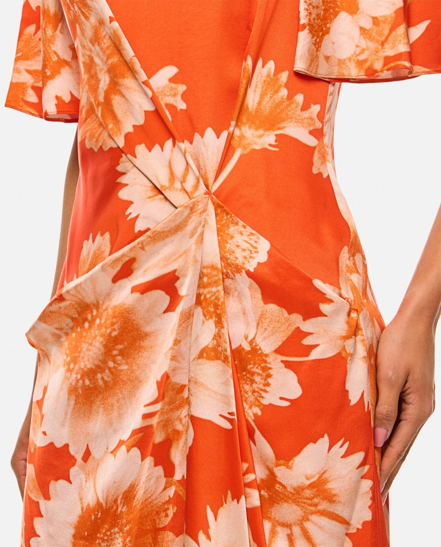 Erdem Floral Draped Midi Dress With Gathered Waist Detail