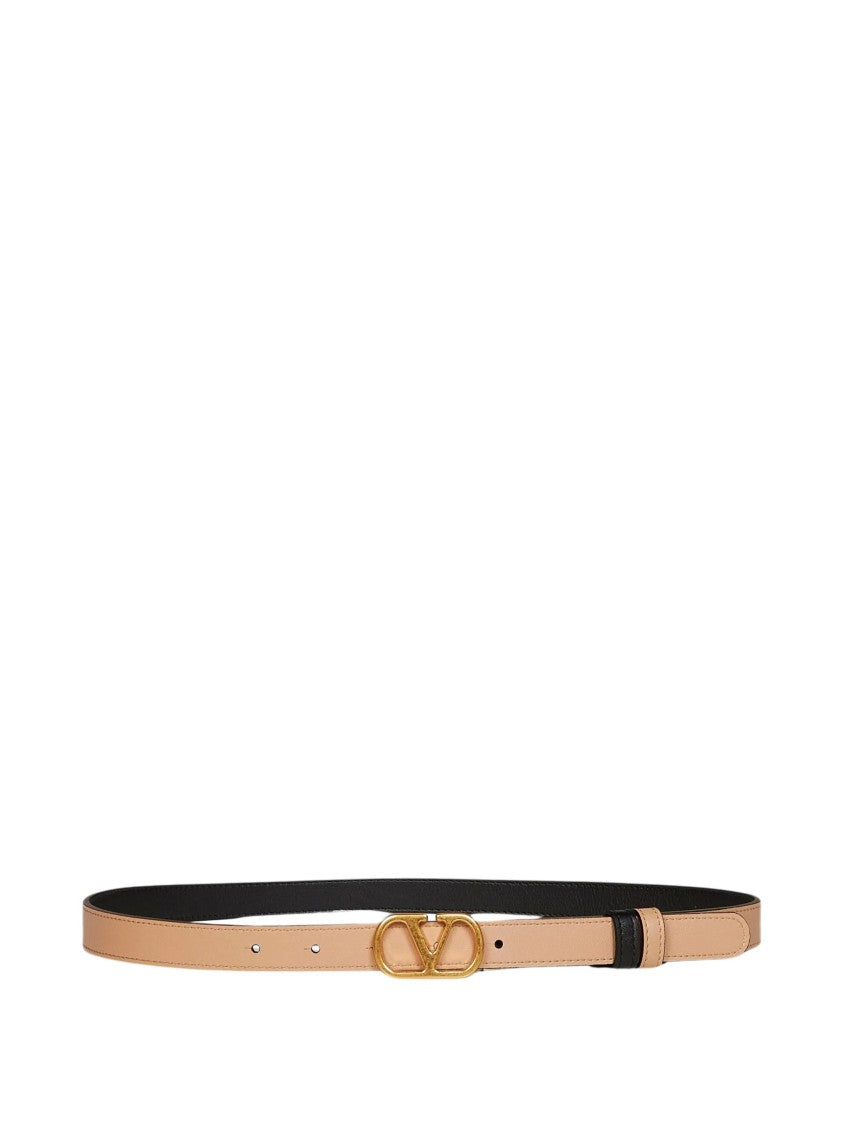 Valentino Reversible Black-Beige Gold-Buckle Belt