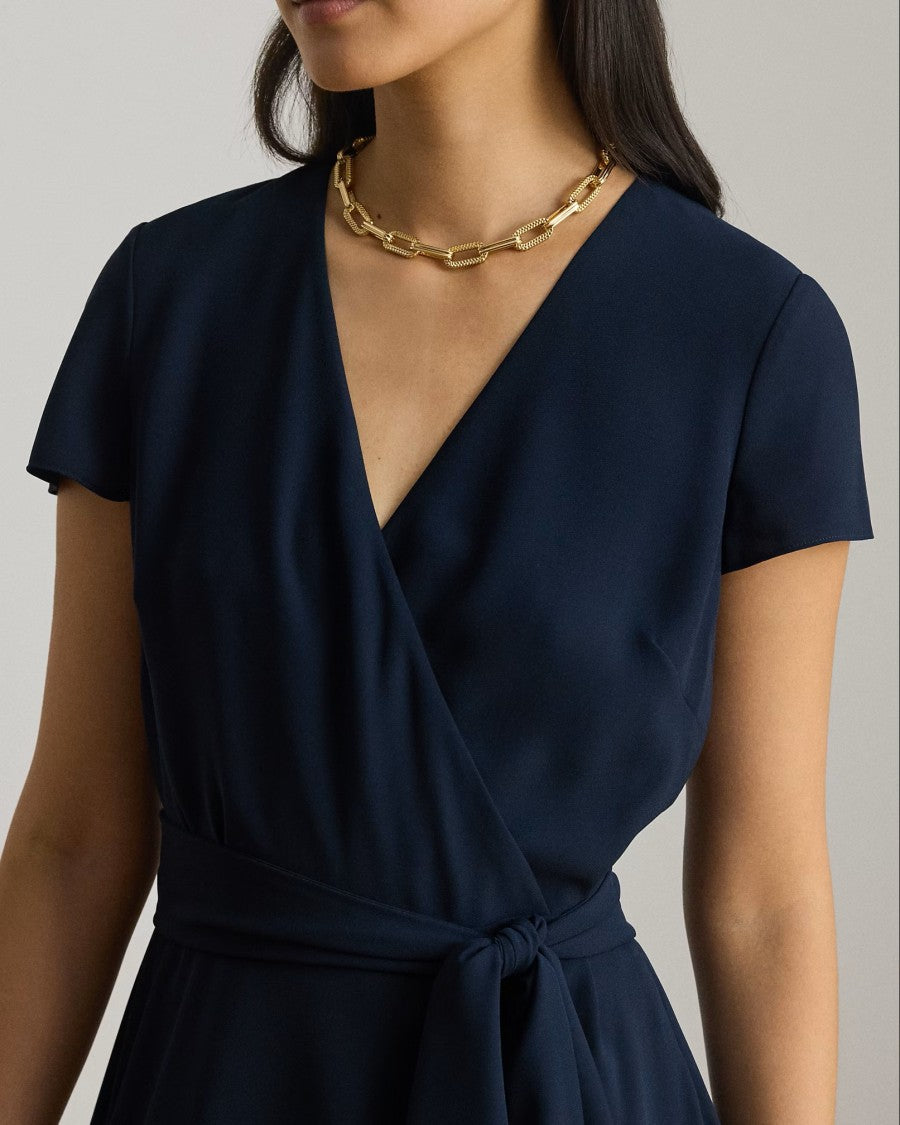 Lauren Ralph Lauren Navy Blue Woven Recycled Wrap Dress