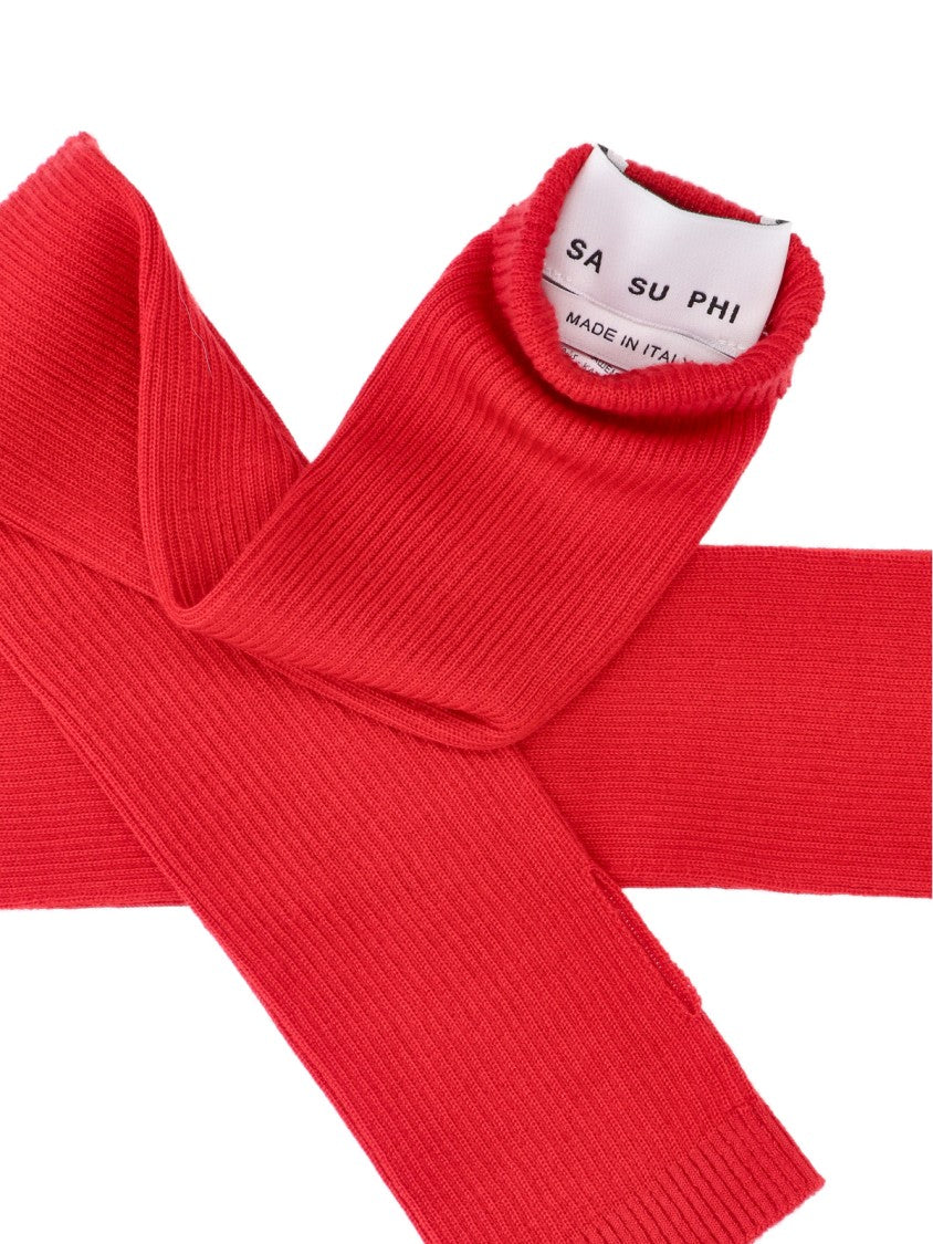 Sa Su Phi Red Ribbed Cashmere-Blend Gloves