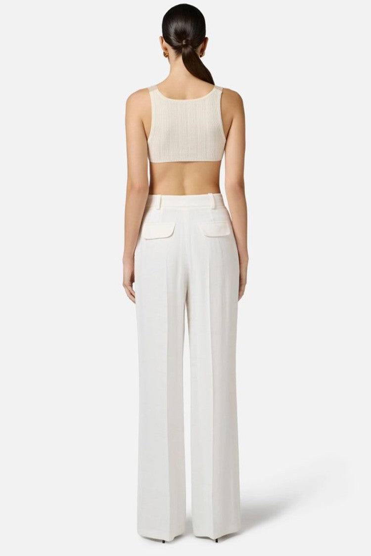 Elisabetta Franchi Tailored High-Waisted Trousers In Soft Viscose-Linen Blend