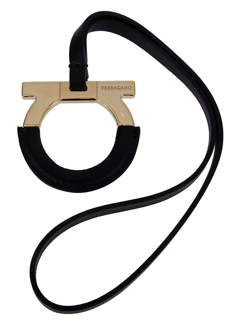 Ferragamo Gancini Gold-Tone Metal And Leather Keychain Charm