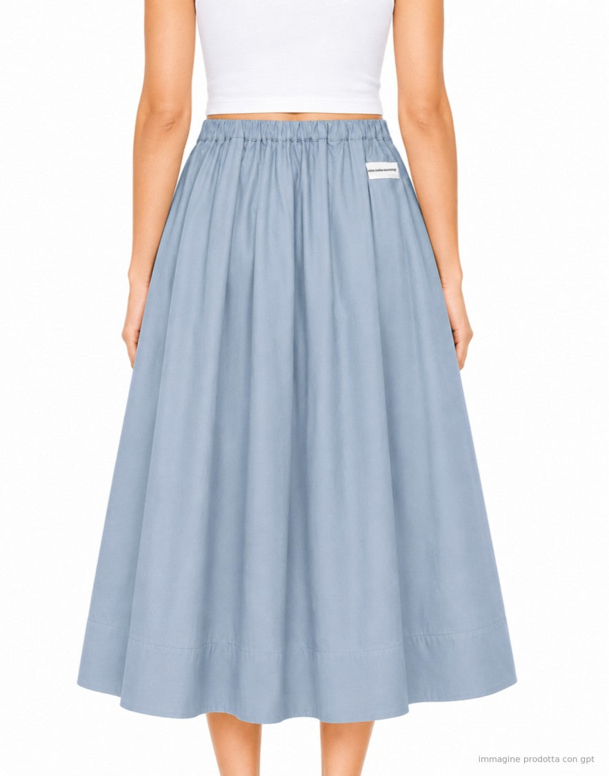 Nine In The Morning Light Blue Stretch Cotton Pleated Midi Skirt