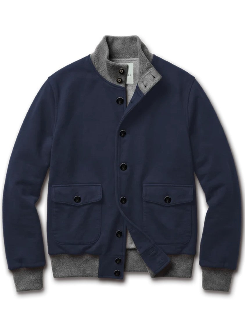 Blusonary Structured Blue Blouson Jacket With Contrasting Ribbed Trim