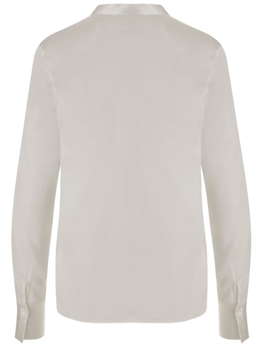 F.It V-Neck Stretch Silk Shirt With Buttoned Cuffs
