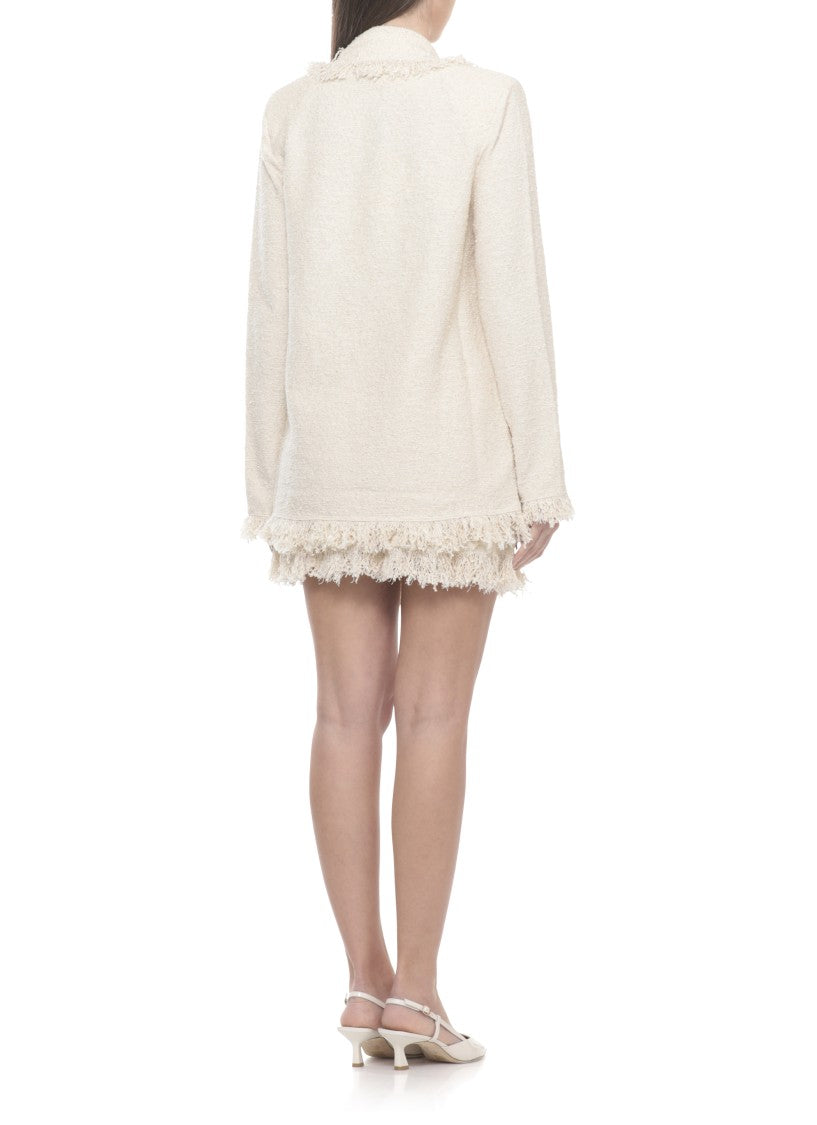 Elisabetta Franchi Beige Fringed Lurex Cotton Blazer