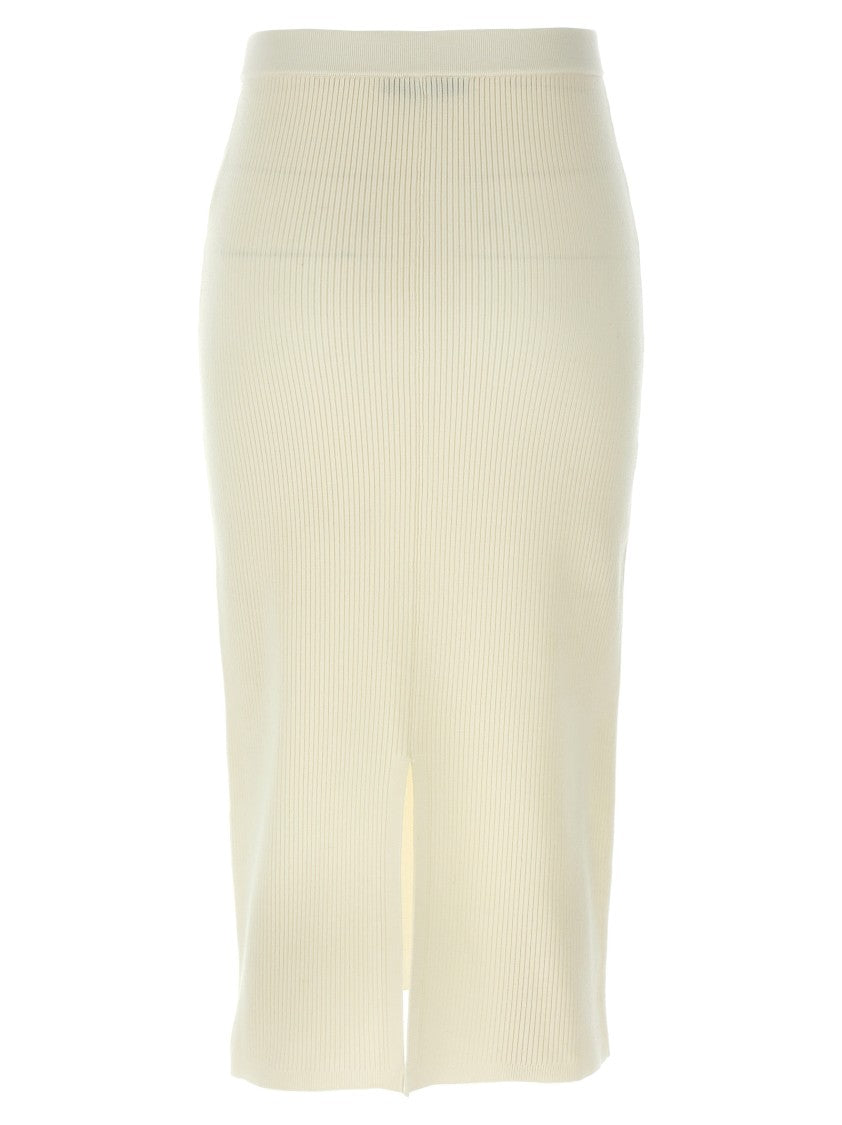 Alessandra Rich Ribbed Stretch Wool And Cashmere Midi Skirt With Trompe L'oeil Pockets