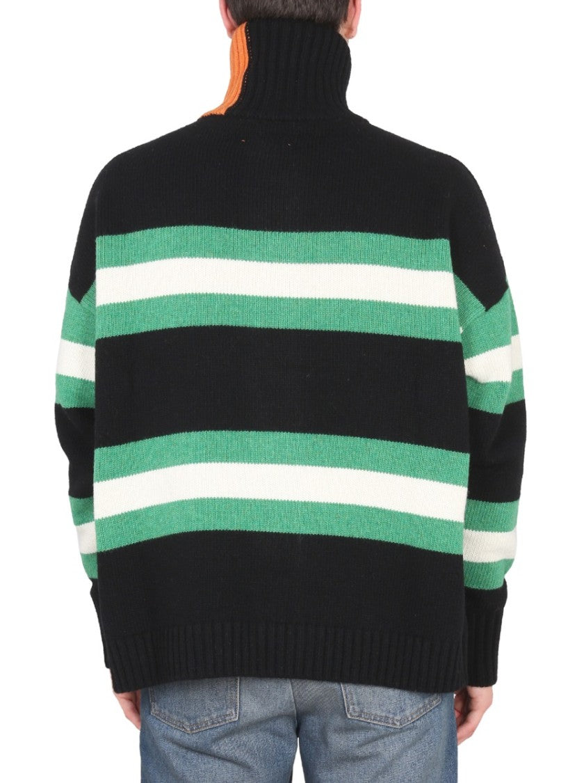 Right For High Neck Button Closure Striped Cardigan