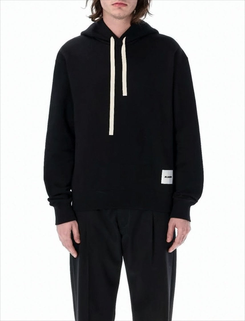 Jil Sander Relaxed Fit Black Hoodie With Classic Kangaroo Pocket