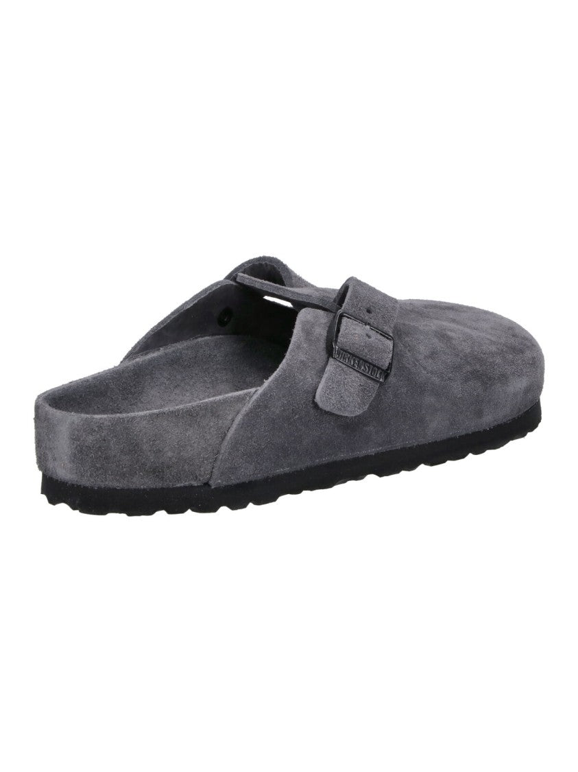 Birkenstock Grey Boston Leather Adjustable Straps Mules