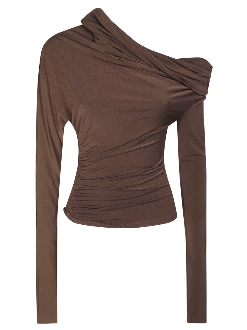 The Andamane Asymmetrical Off-Shoulder Brown Top