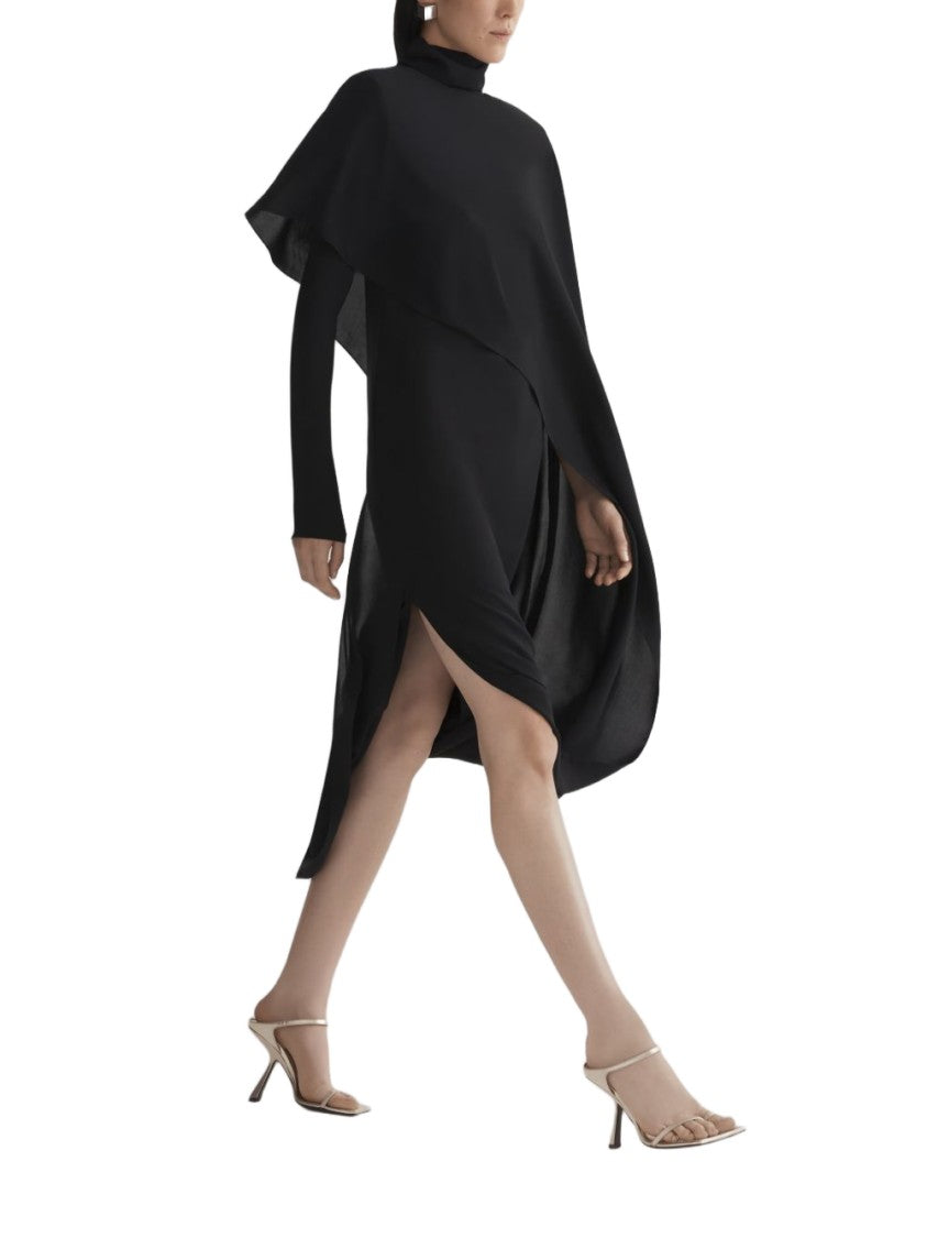 Mugler Black Asymmetric Overlay Roll Neck Dress