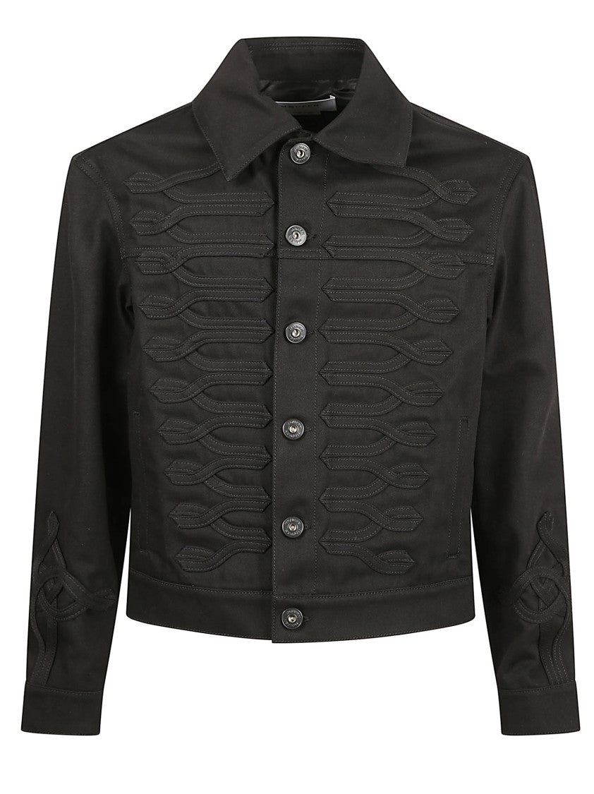 Alexander Mcqueen Embroidered Black Denim Jacket With Front Button Fastening