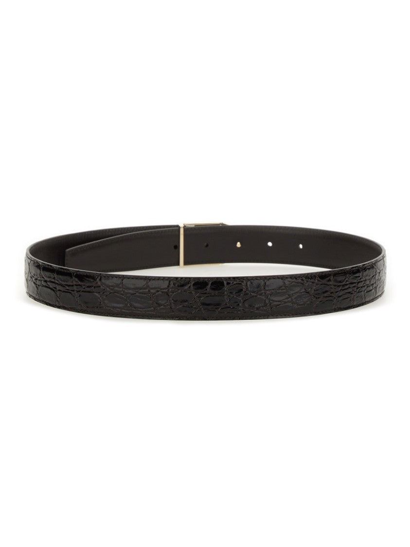 Saint Laurent Reversible Crocodile-Patterned Calf Leather Belt