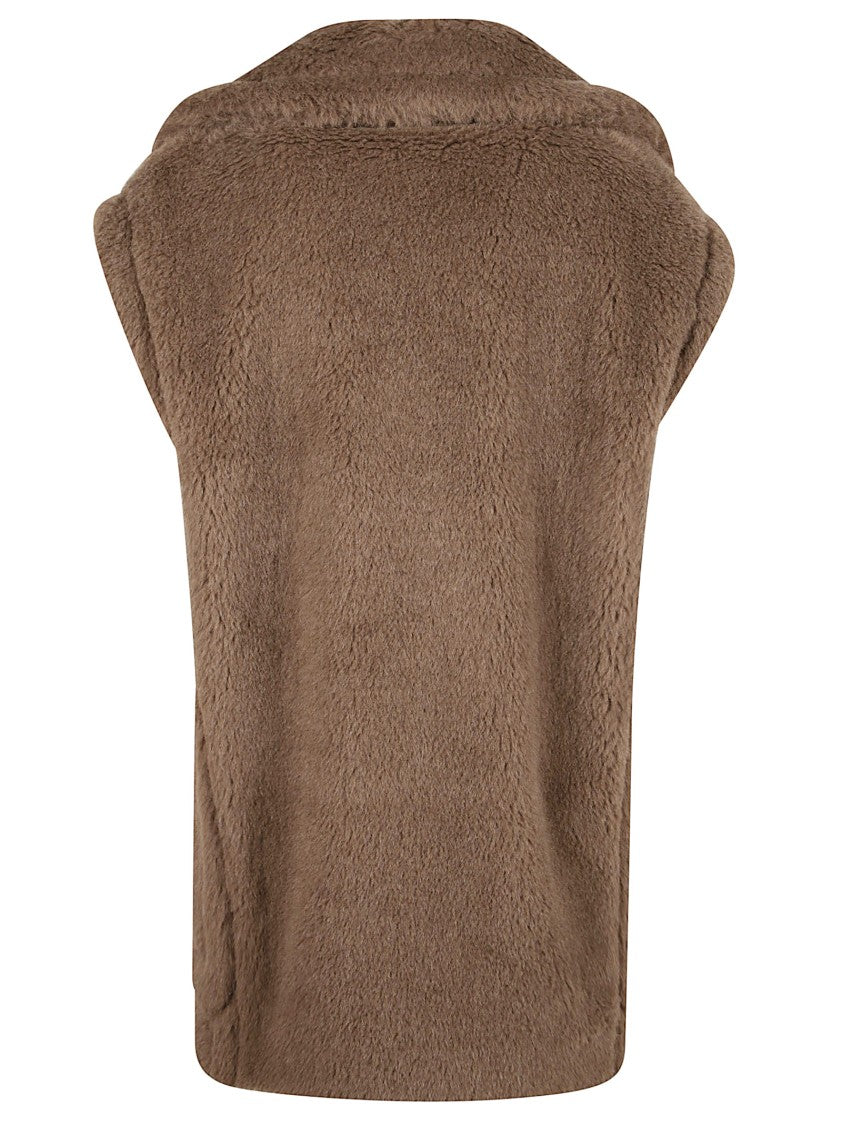 Max Mara Plush Textured Sleeveless Jacket With Double-Breasted Front