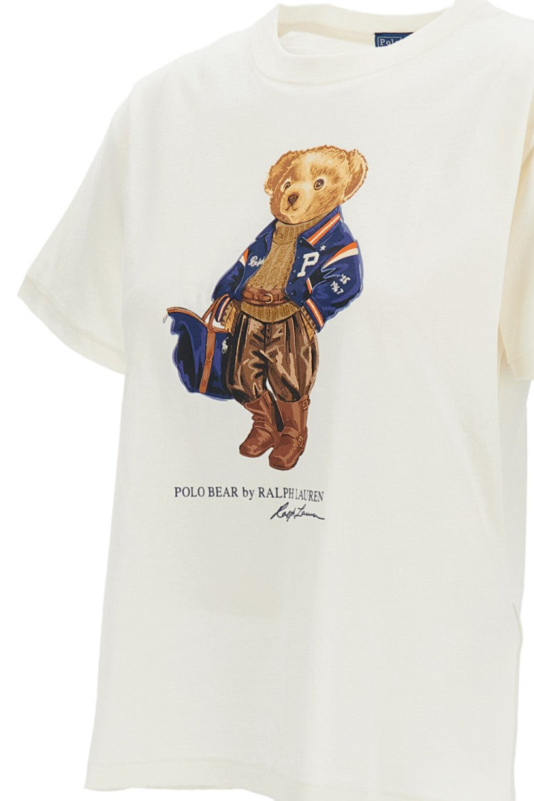 Polo Ralph Lauren Off-White Polo Bear Embossed Cotton T-Shirt