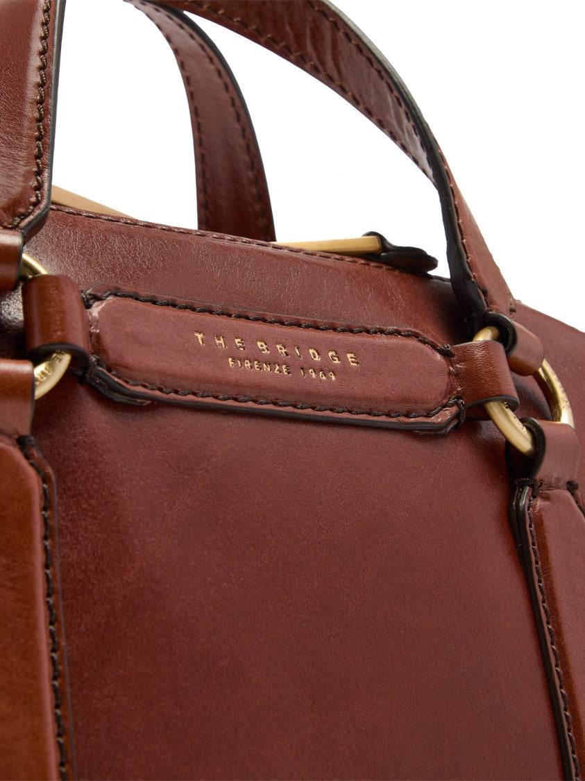 The Bridge Structured Brown Leather Handbag With Gold-Tone Hardware