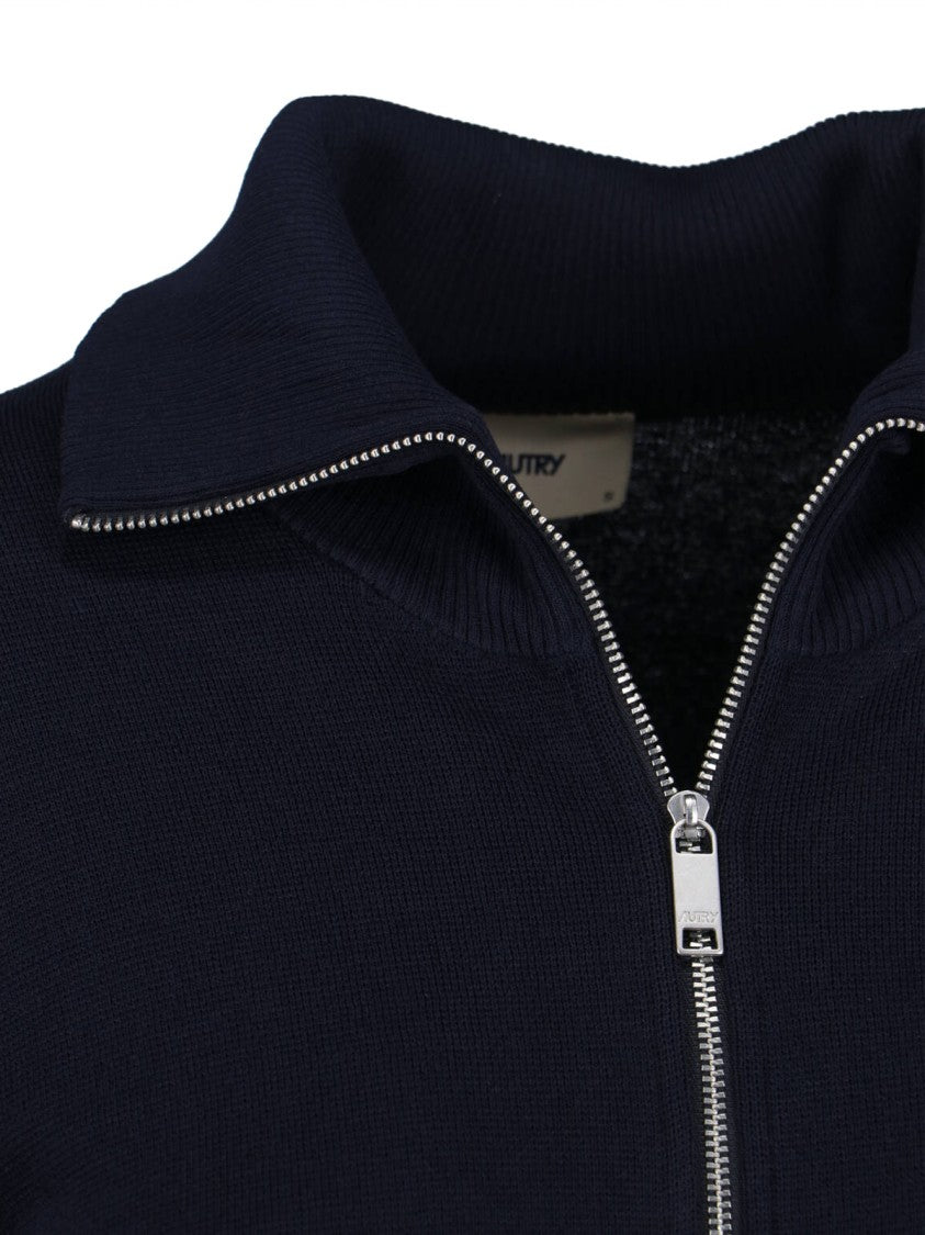 Autry Navy Viscose Blend Zip Sweatshirt