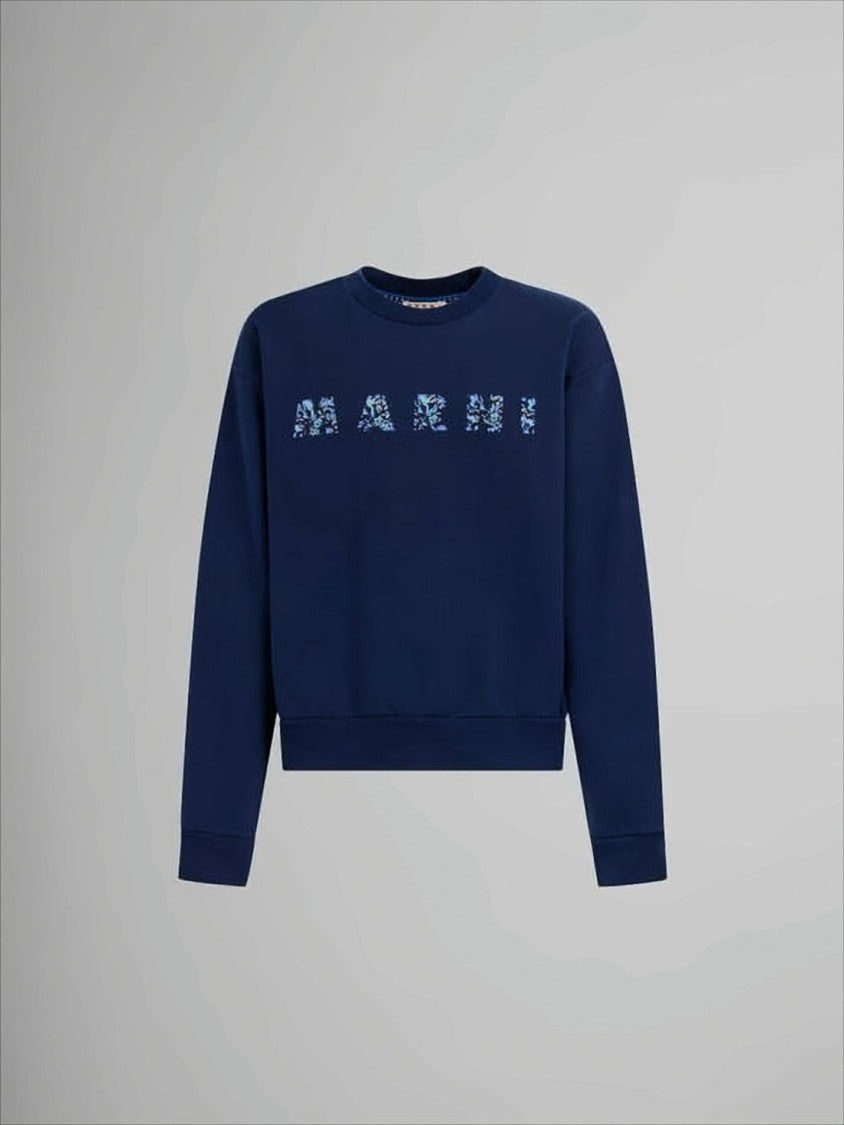 Marni Long-Sleeve Cotton Sweatshirt With Floral Logo Design