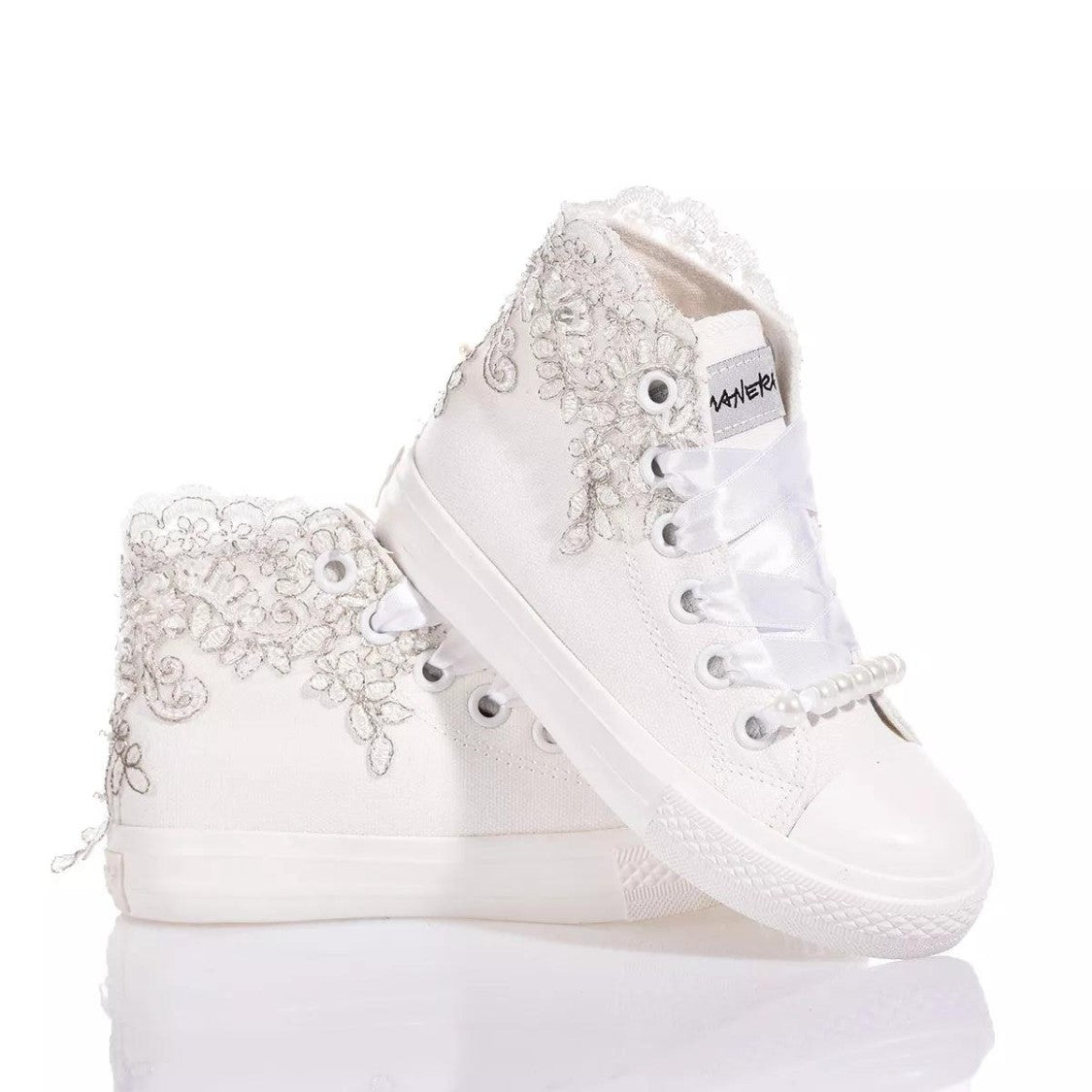 Mimanera High-Top Sneakers With Intricate White And Silver Embroidery