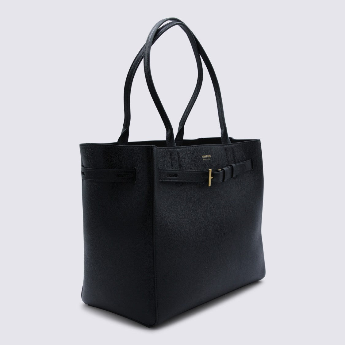 Tom Ford Structured Black Tote Bag With Gold-Tone Buckle Detail