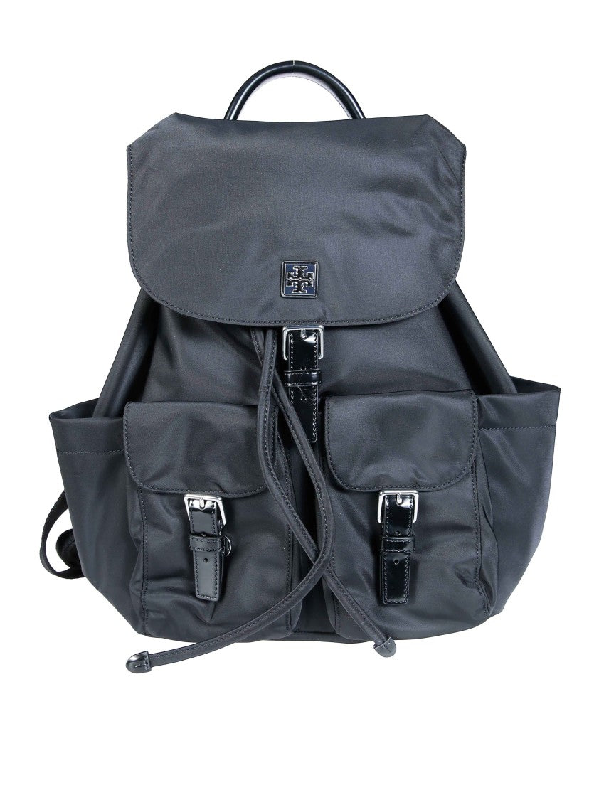 Tory Burch Black Virginia Nylon Flap Backpack