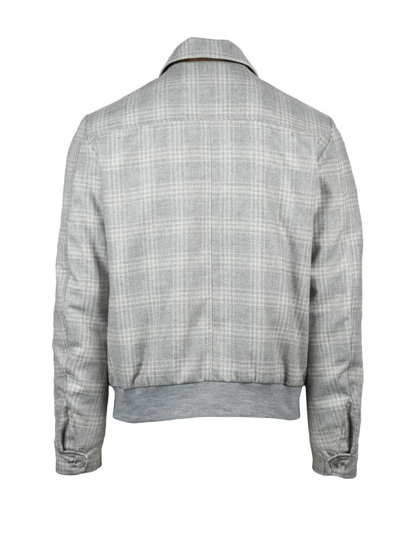 Luigi Borrelli Napoli Light Grey Wool-Cashmere Aviator Jacket