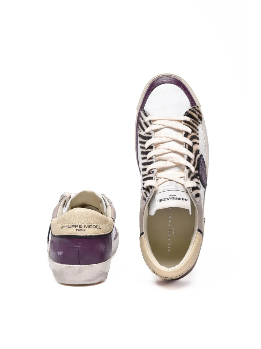 Philippe Model White-Purple Leather Paris Low Sneakers