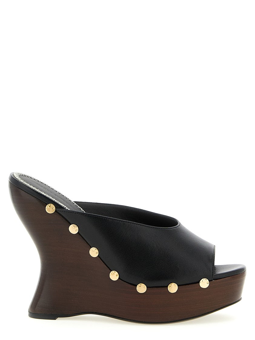 Magda Butrym Open Toe Leather Mules With Sculpted Wooden Wedge
