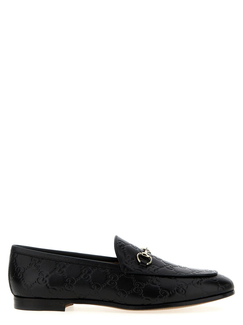 Gucci Embossed Calfskin Leather Loafers With Front Metal Clamp