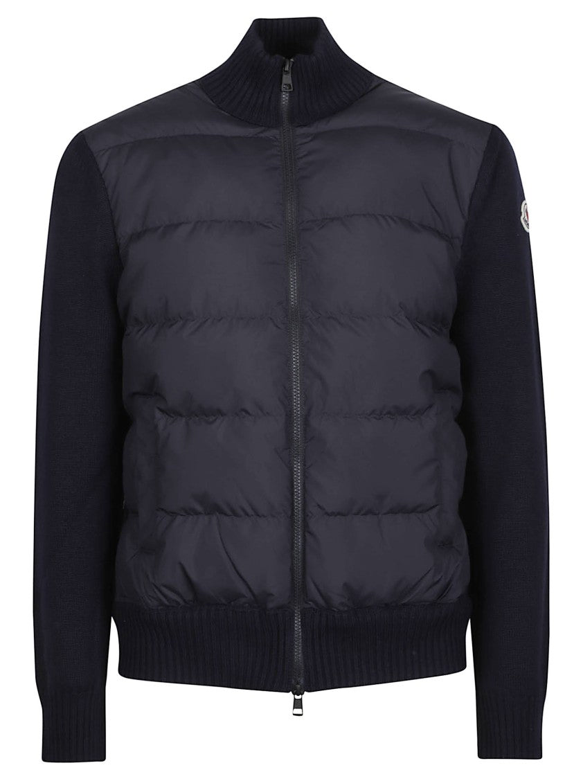 Moncler Quilted Black Ribbed Tricot Zip-Through Knit