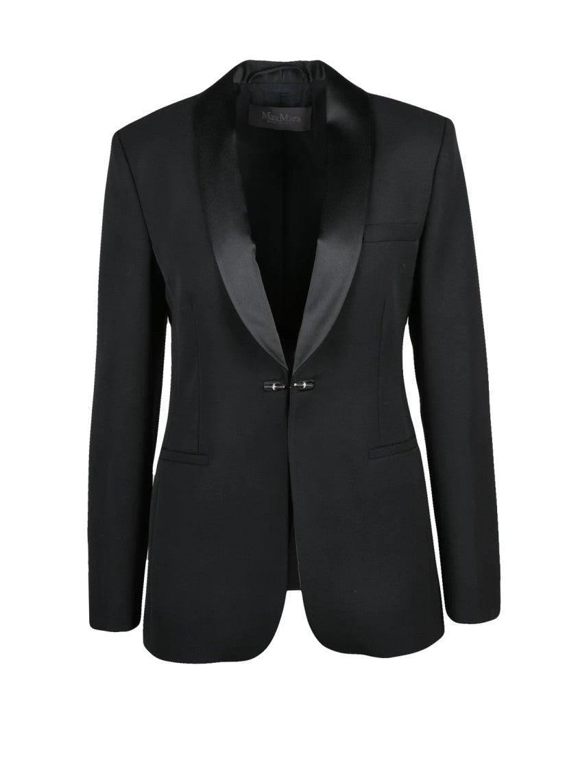 Max Mara Black Virgin Wool Satin Lapel Giselle Jacket