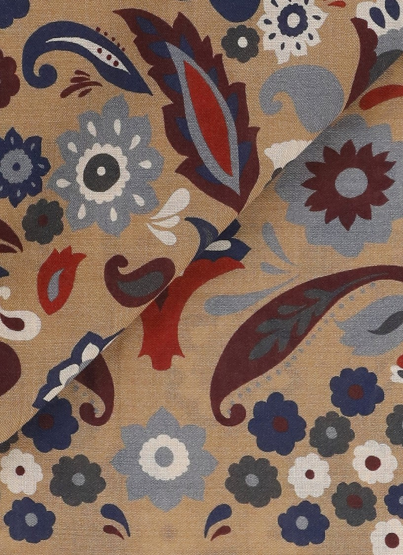 Altea Light Brown Wool-Silk Floral Scarf