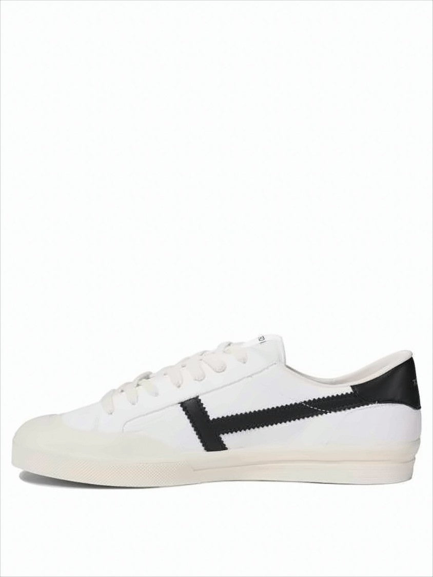 Tom Ford Low-Top White Leather Sneakers With Black Zigzag Stripe