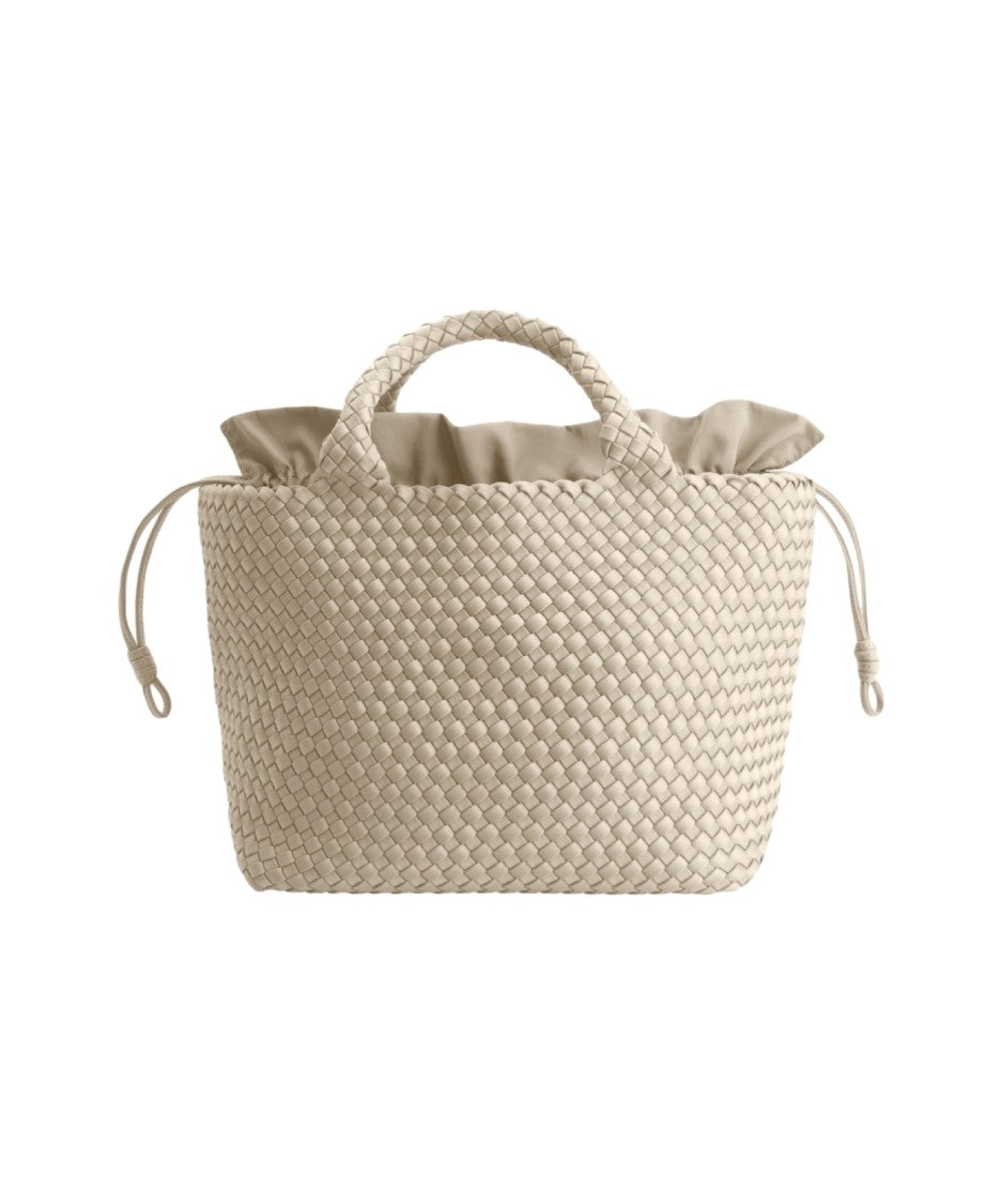Marrea Beige Woven Neoprene Handbag With Spacious Interior