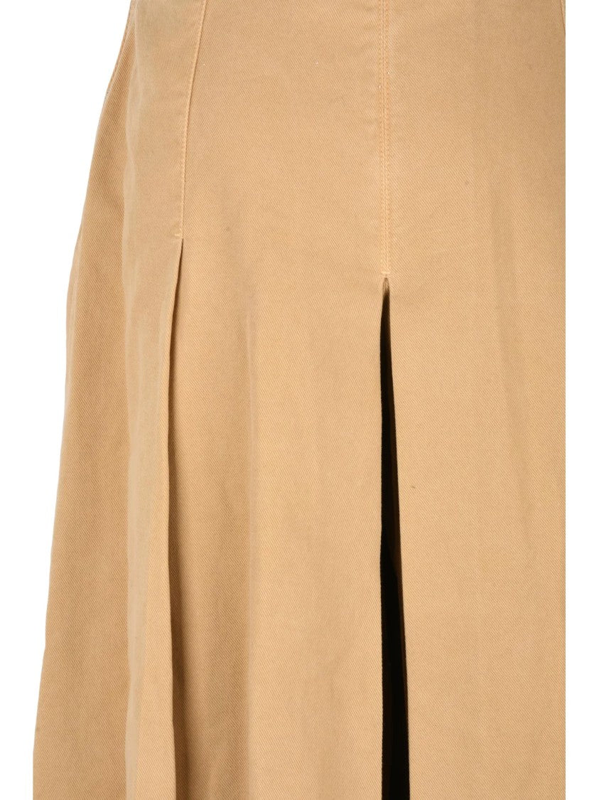 Elisabetta Franchi Beige High-Waisted Pleated Cotton Trouser Skirt