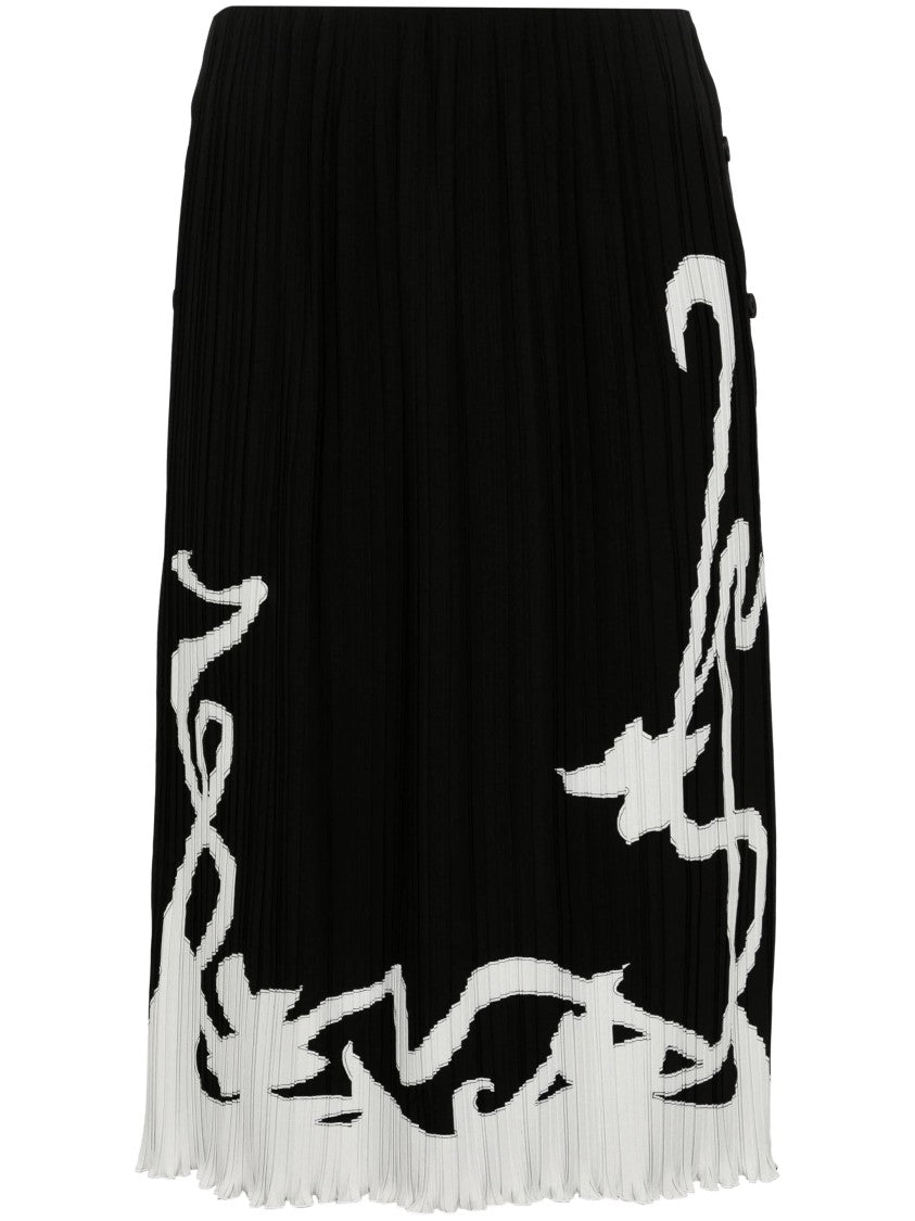 Lanvin Pleated Maxi Skirt With Abstract Hemline Detail