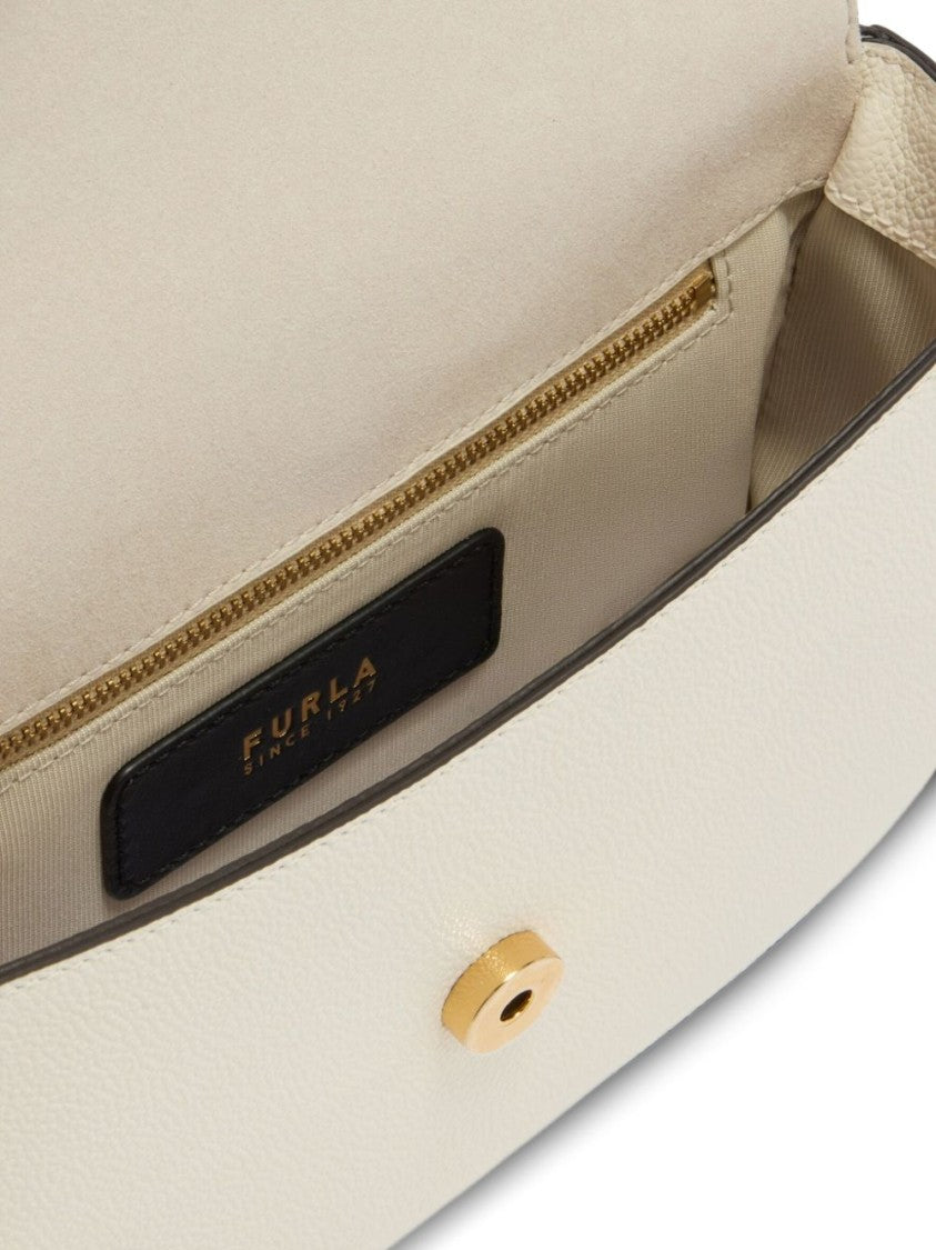 Furla Structured White Leather Moonlight Crossbody Bag