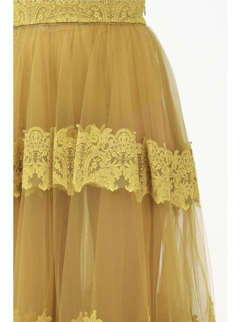 Elisabetta Franchi Curry Polyamide Elastane Embroidered Skirt