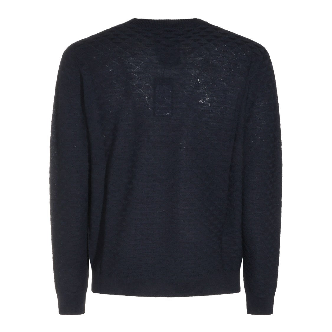 Giorgio Armani Textured Knit Navy Wool Sweater With Round Collar