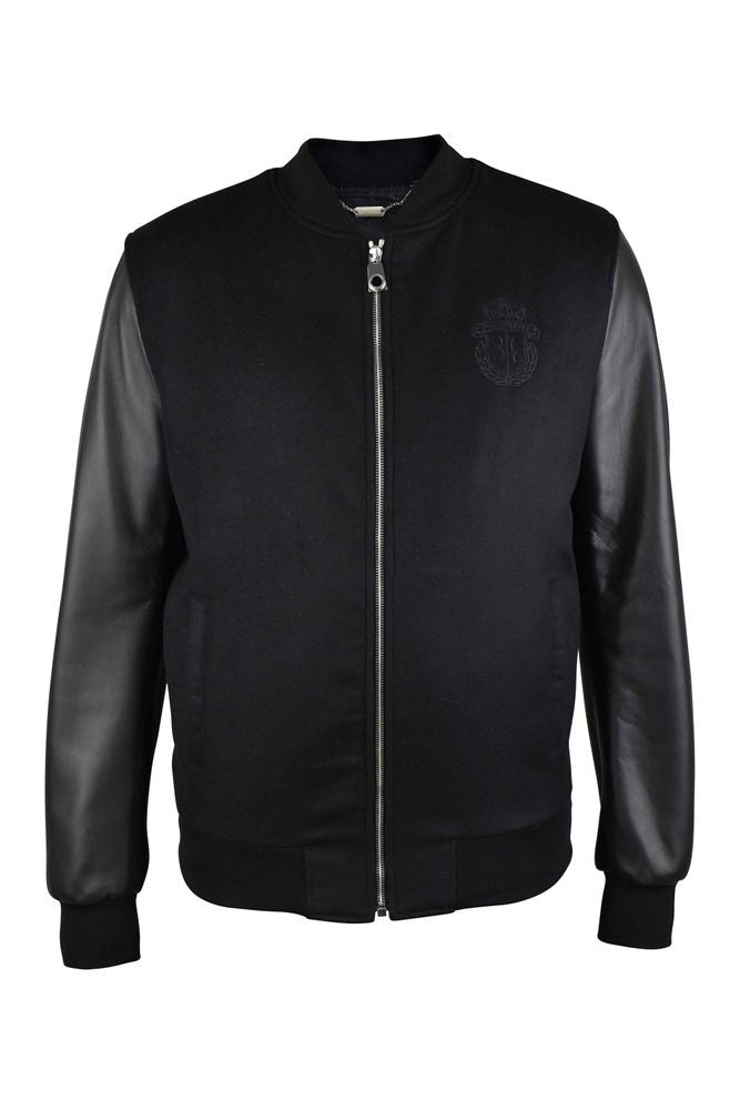 Billionaire Two-Material Bomber Jacket With Leather Sleeves