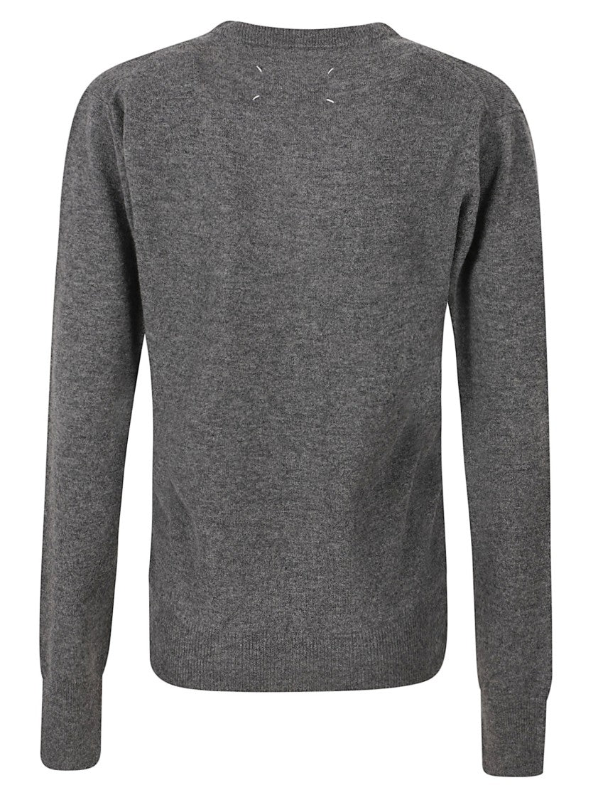 Maison Margiela Fitted Grey Round Neck Sweater In Virgin Wool