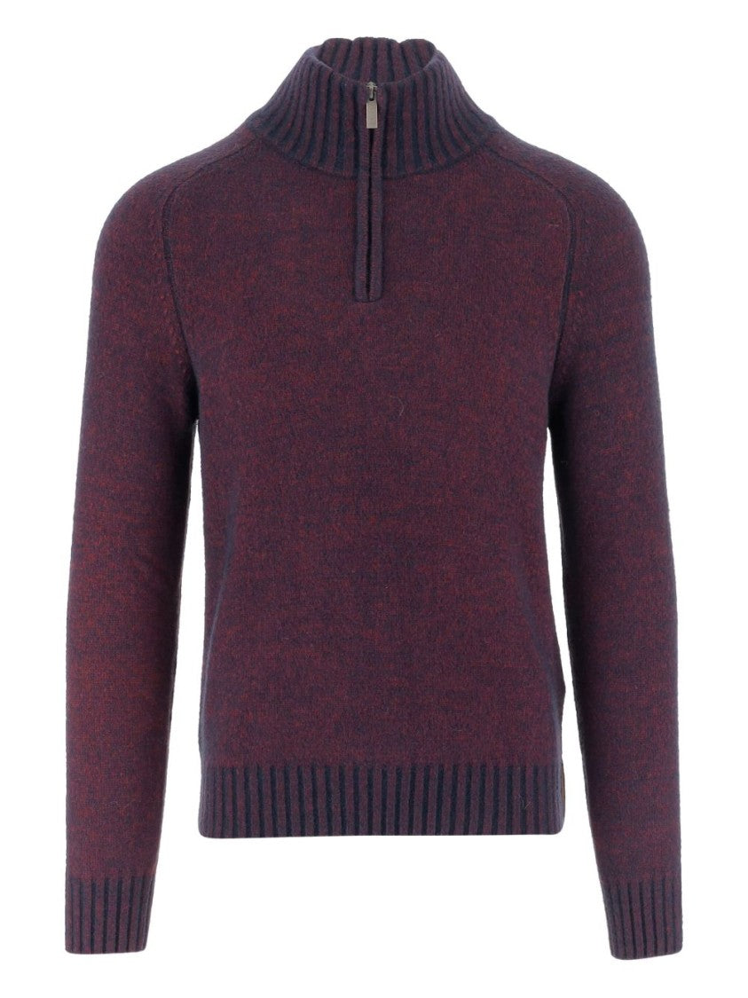 K-Way Half-Zip Ribbed Pullover Sweater In Deep Burgundy