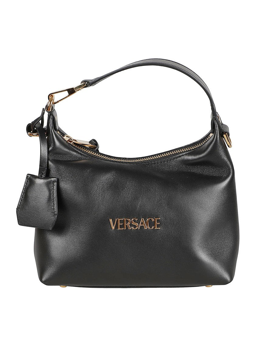 Versace Leather Hobo Handbag With Removable Shoulder Strap