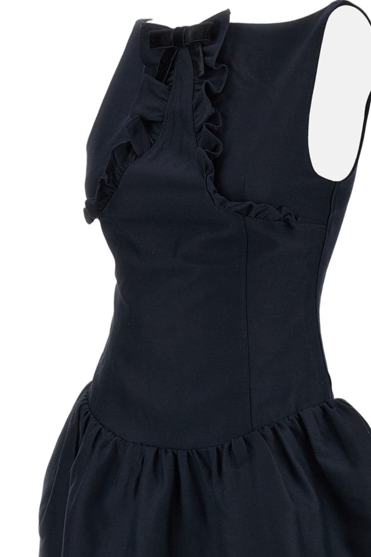 Shushu/Tong Gathered Detail Wool-Blend Mini Dress With Ruffled Trim