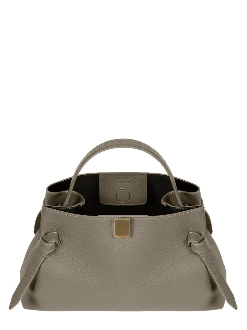 Yuzefi Textured Leather Handbag With Gathered Design