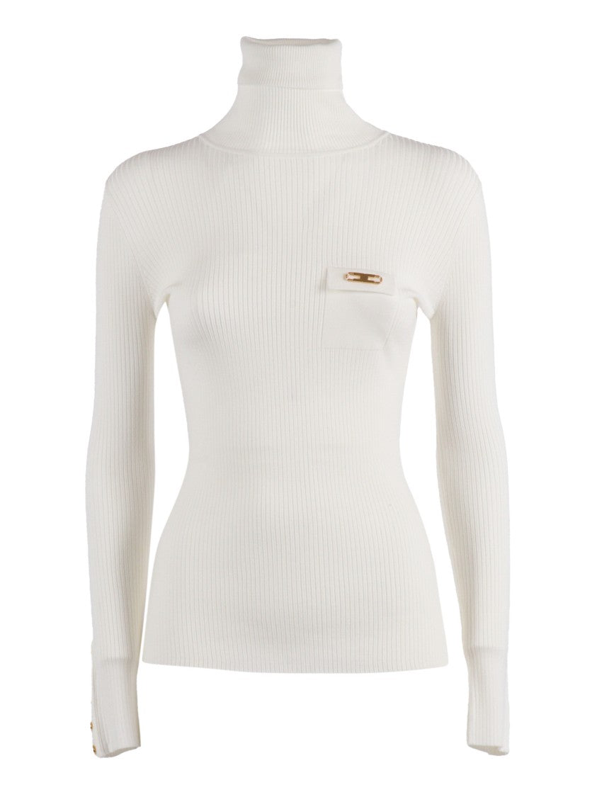 Elisabetta Franchi Lightweight Fitted Long-Sleeve Top With Subtle Sheen