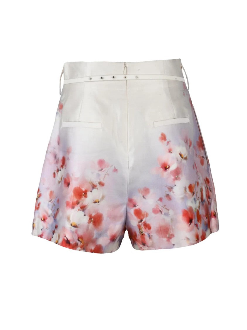 Zimmermann White Silk-Blend Floral Shorts