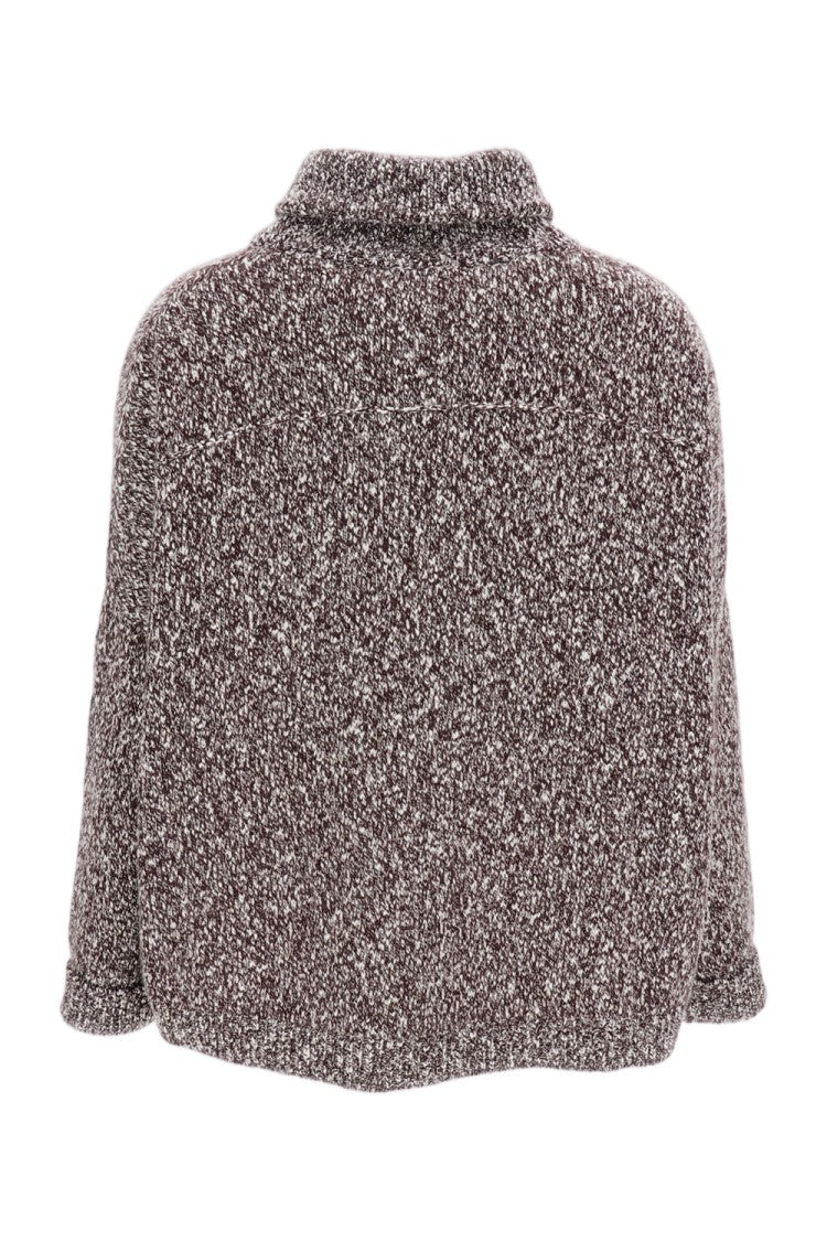 Dusan White/Burgundy Two-Tone Asymmetric Cashmere Turtleneck Sweater